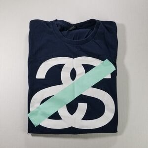 Stussy Short Sleeve Navy Blue Shirt Medium Big Graphic Men Tshirt